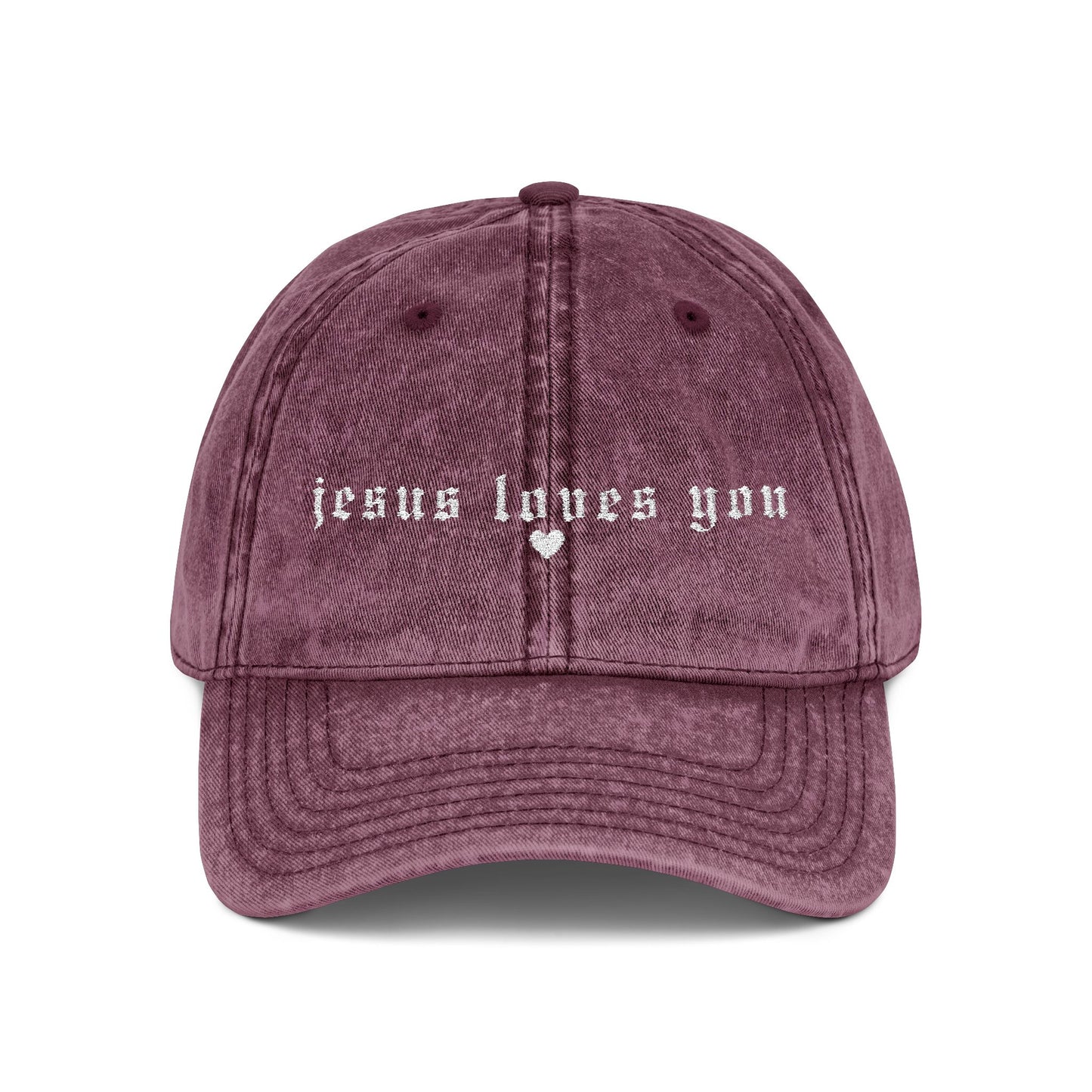 Embroidered Vintage Cap - 'Jesus Loves You'