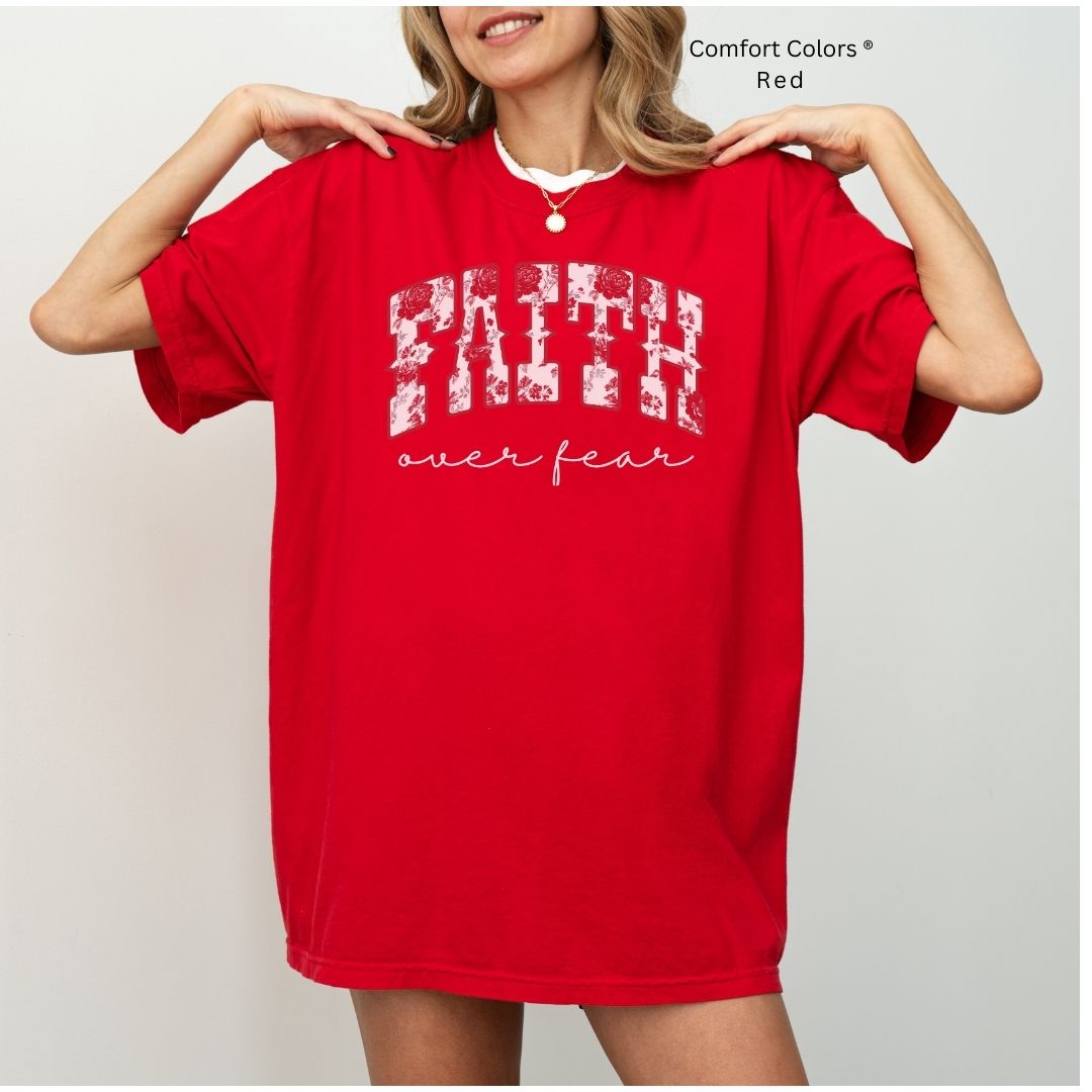 Faith Over Fear β Red Toile Floral Faith Tee Unisex Shirt