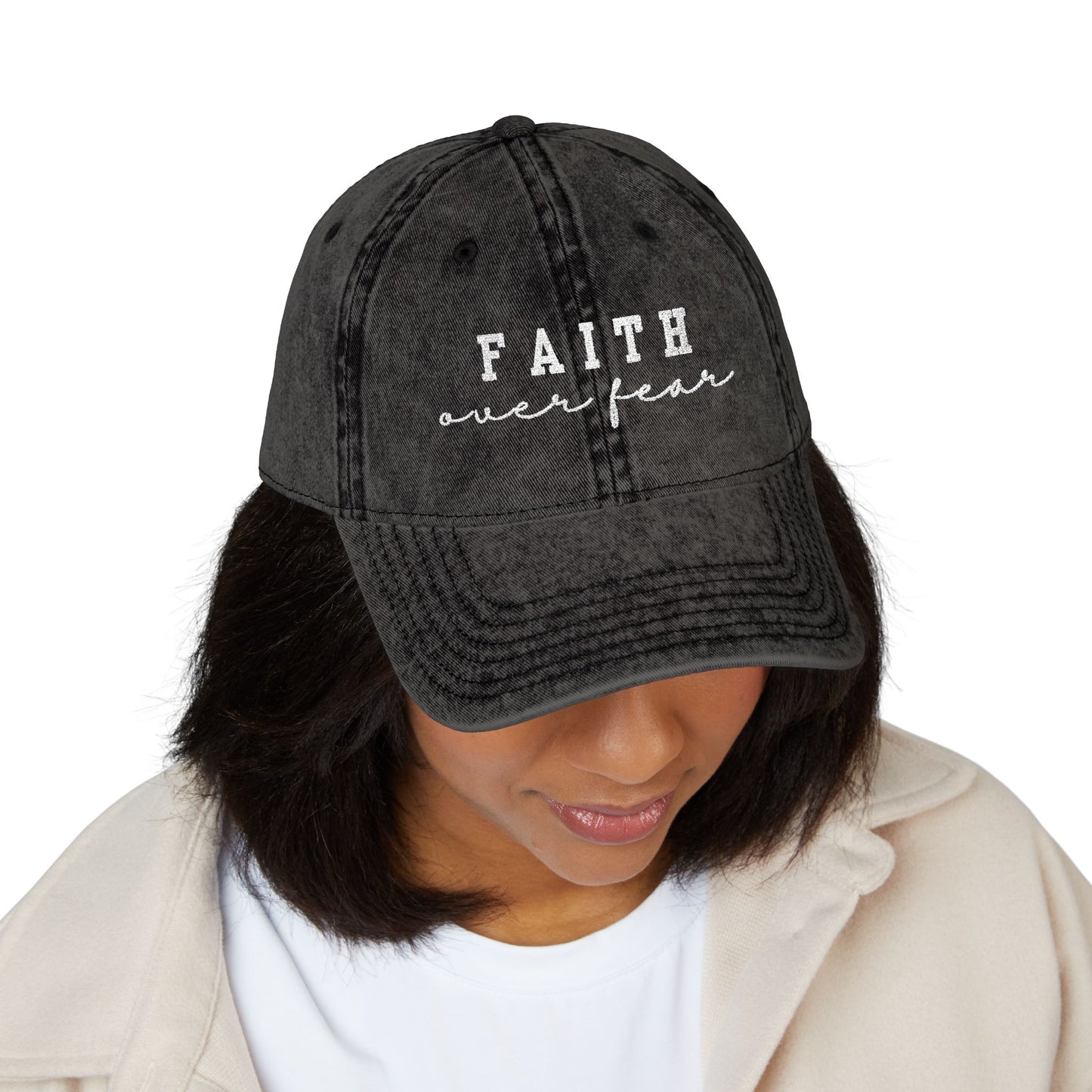Embroidered Vintage Cap - 'Faith over fear'