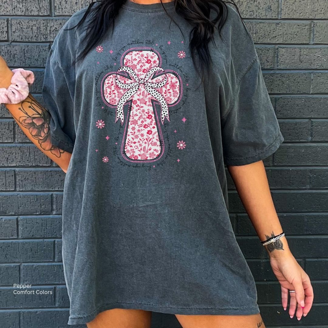 He Is Risen Pink Floral Toile Cross Unisex T-shirt
