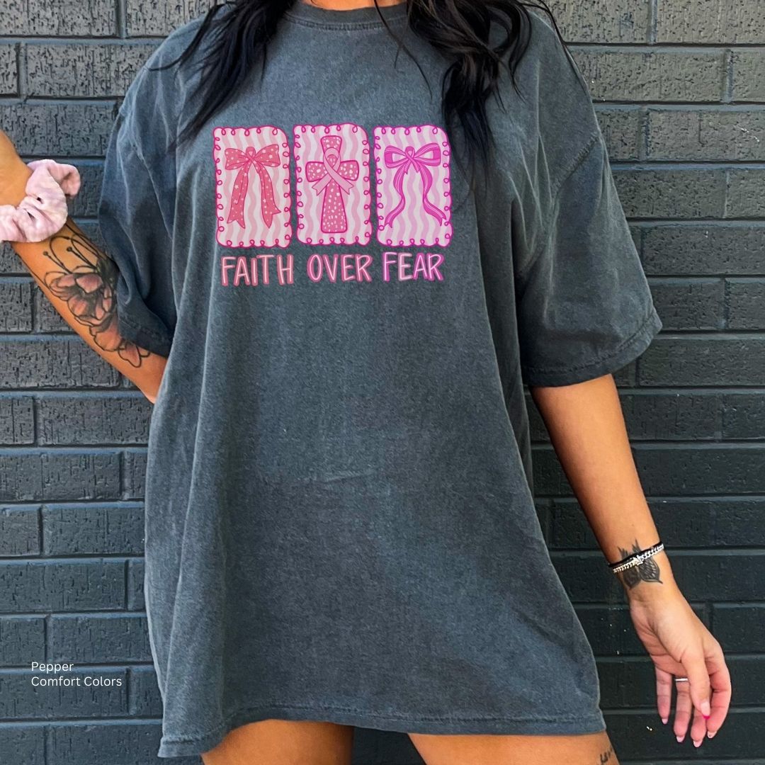 Faith Over Fear Breast Cancer Awareness Shirt Christian Unisex T-shirt