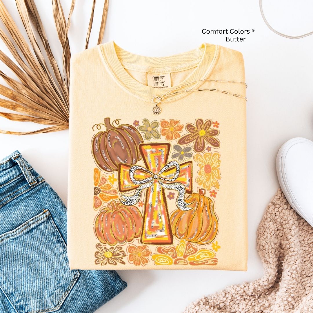 Fall Pumpkin Cross Unisex Tshirt