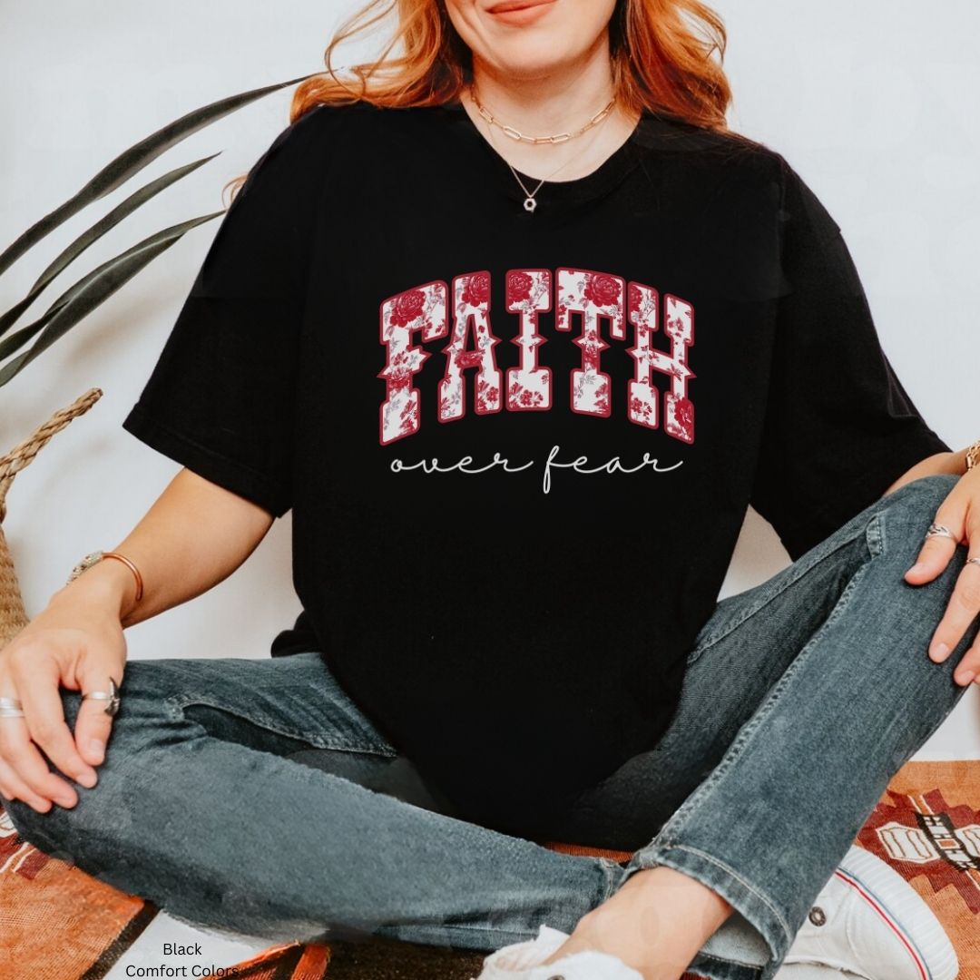 Faith Over Fear β Red Toile Floral Faith Tee Unisex Shirt