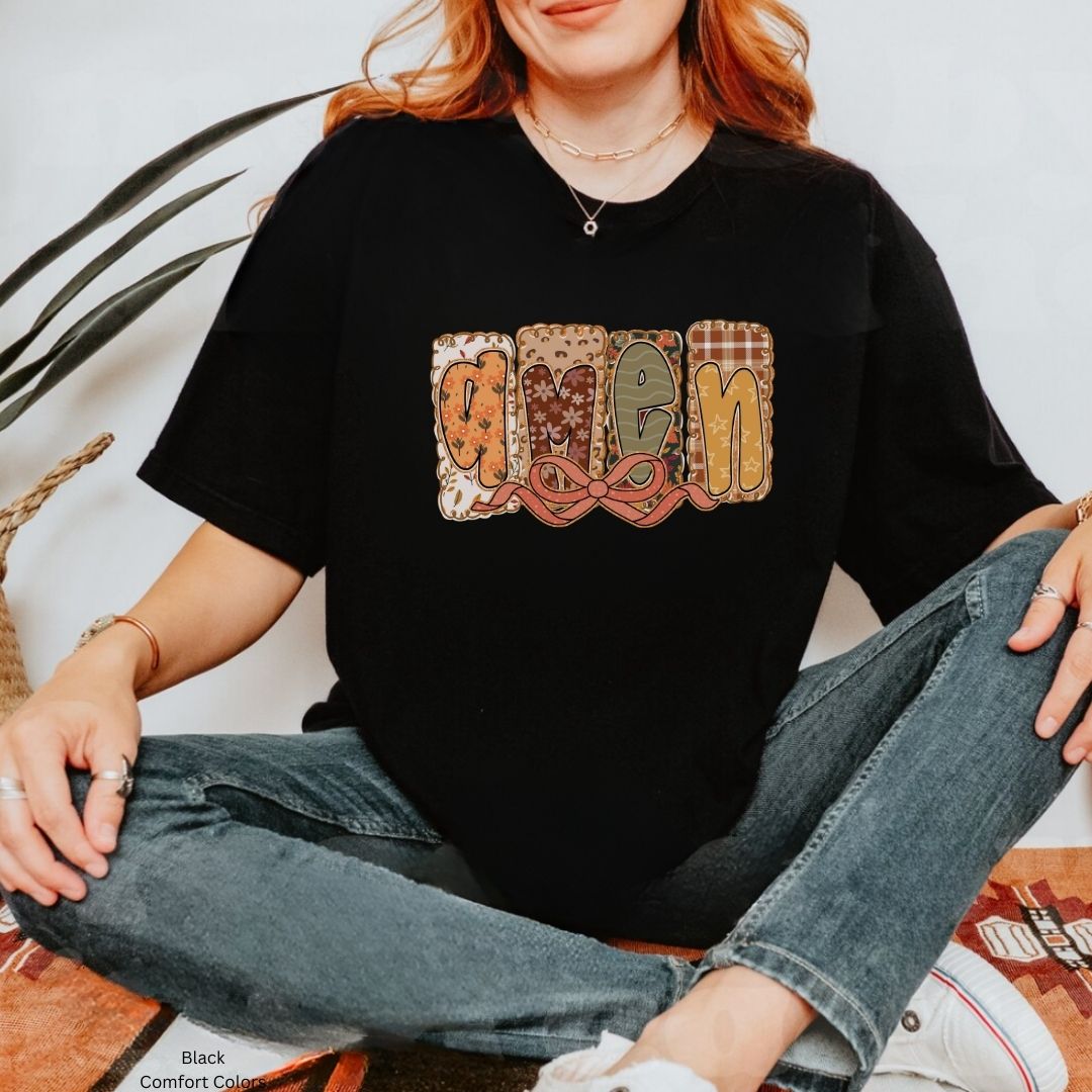 Amen Fall Floral Bow Unisex Tshirt