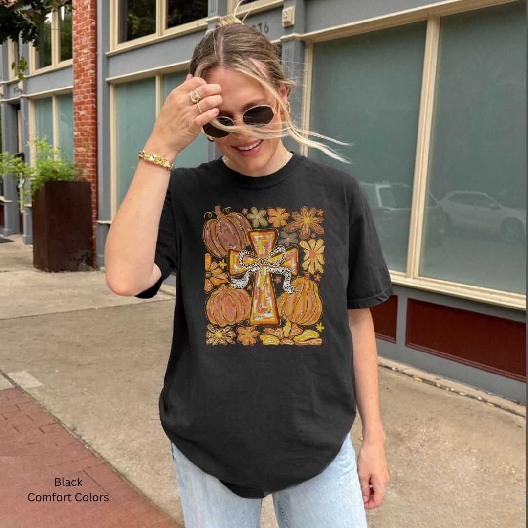 Fall Pumpkin Cross Unisex Tshirt