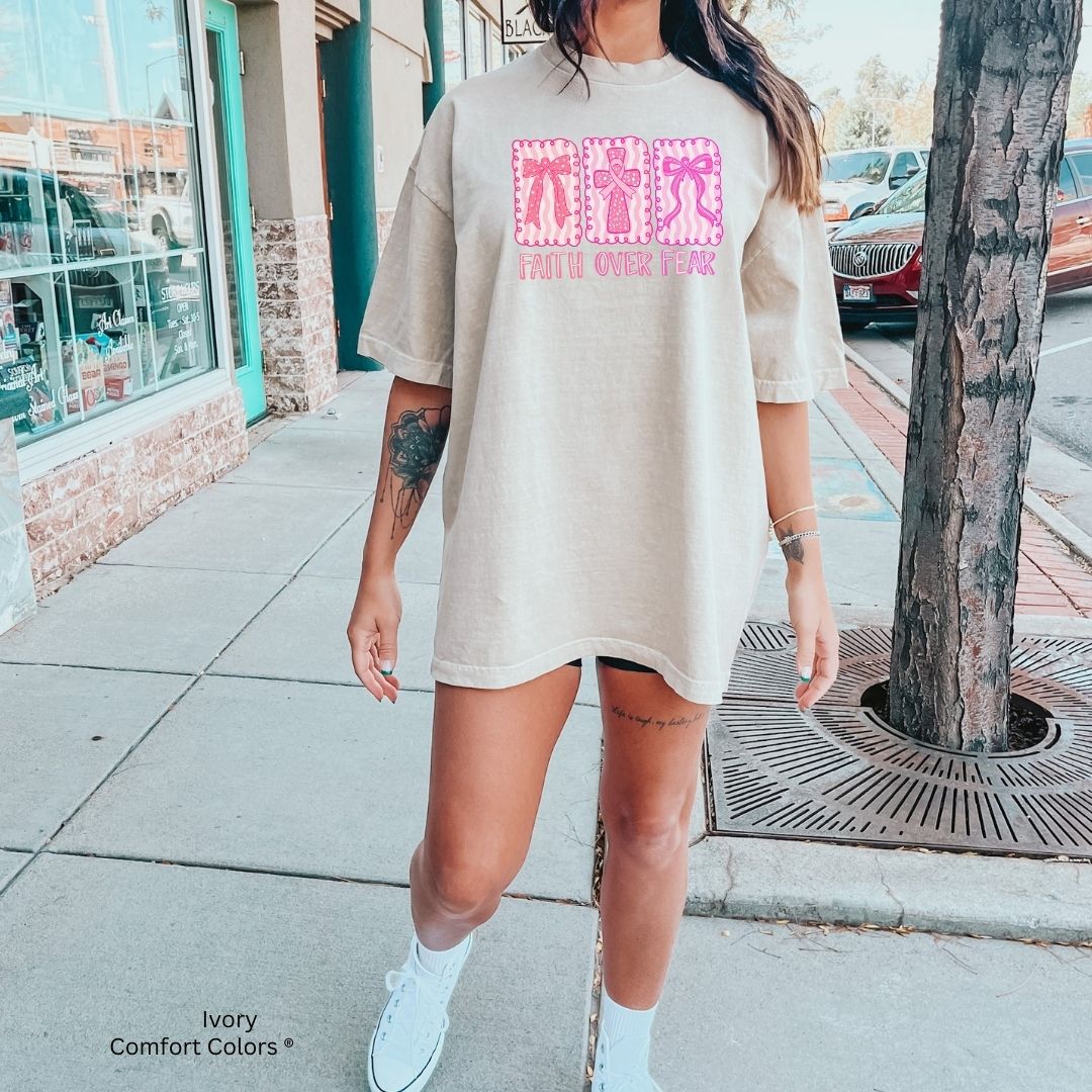 Faith Over Fear Breast Cancer Awareness Shirt Christian Unisex T-shirt