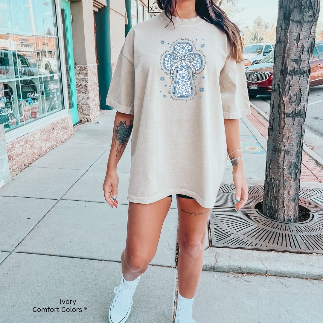 He Is Risen Blue Floral Toile Cross Unisex T-shirt
