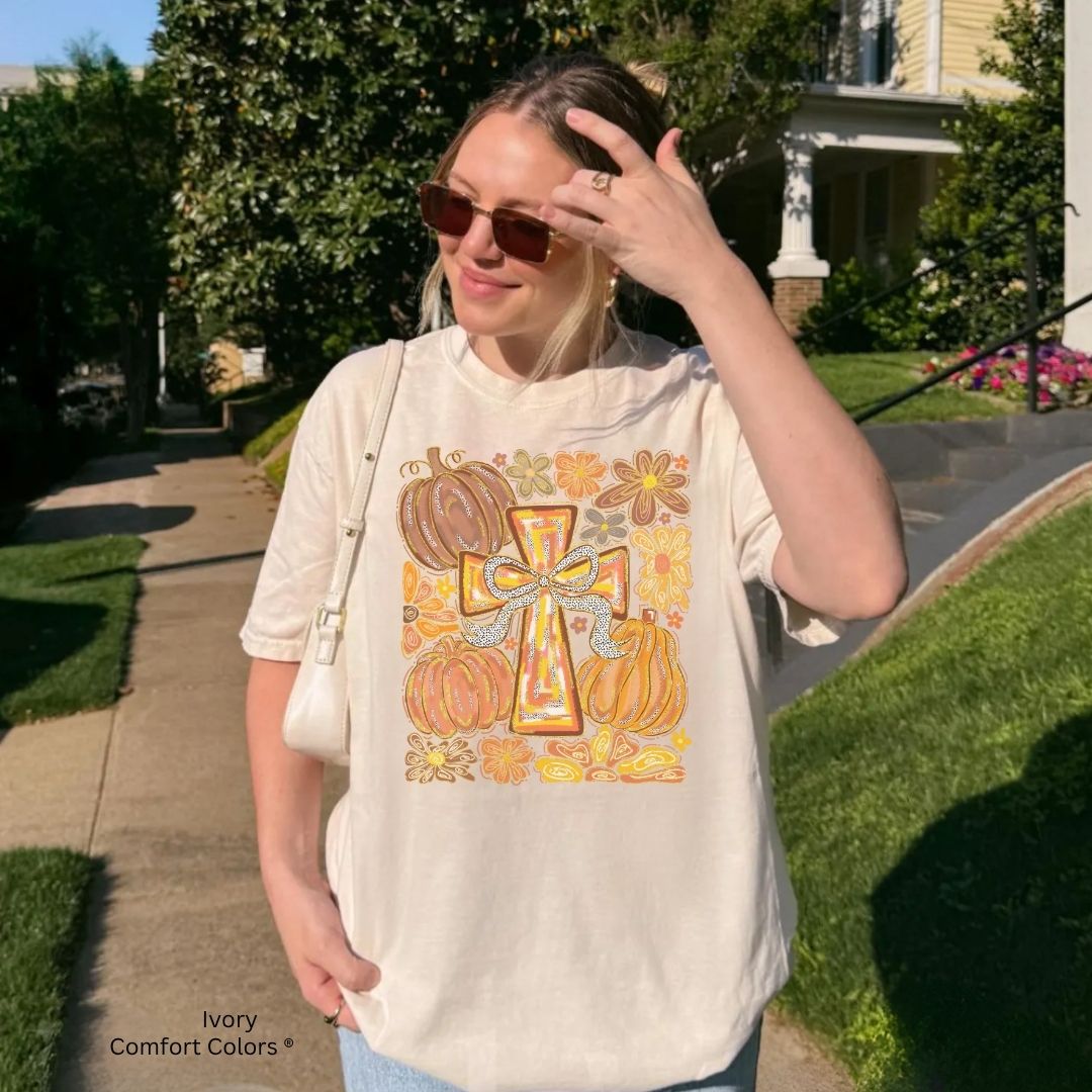 Fall Pumpkin Cross Unisex Tshirt