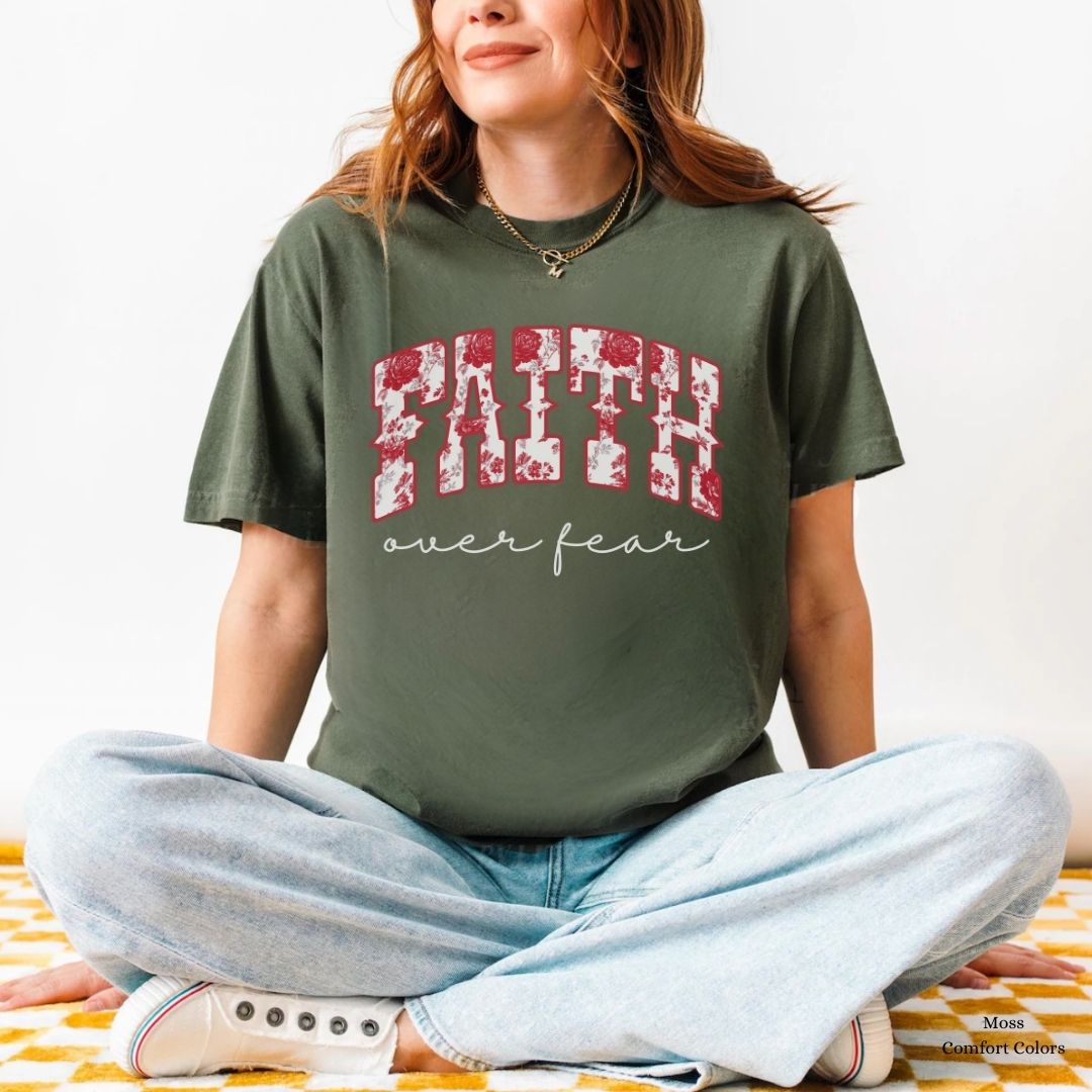 Faith Over Fear β Red Toile Floral Faith Tee Unisex Shirt