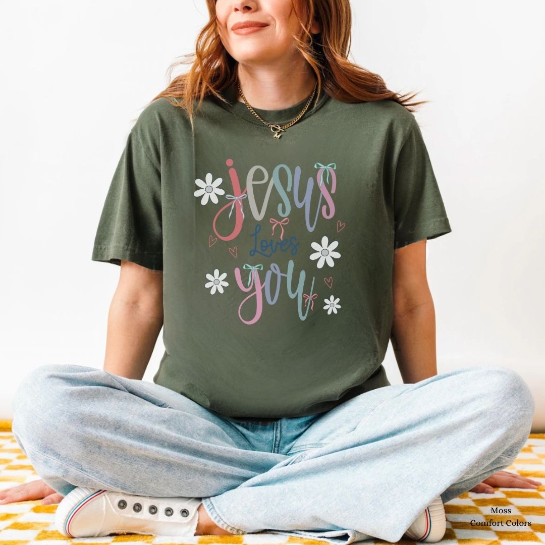 Jesus Loves You Bow Flowers Unisex Tshirt