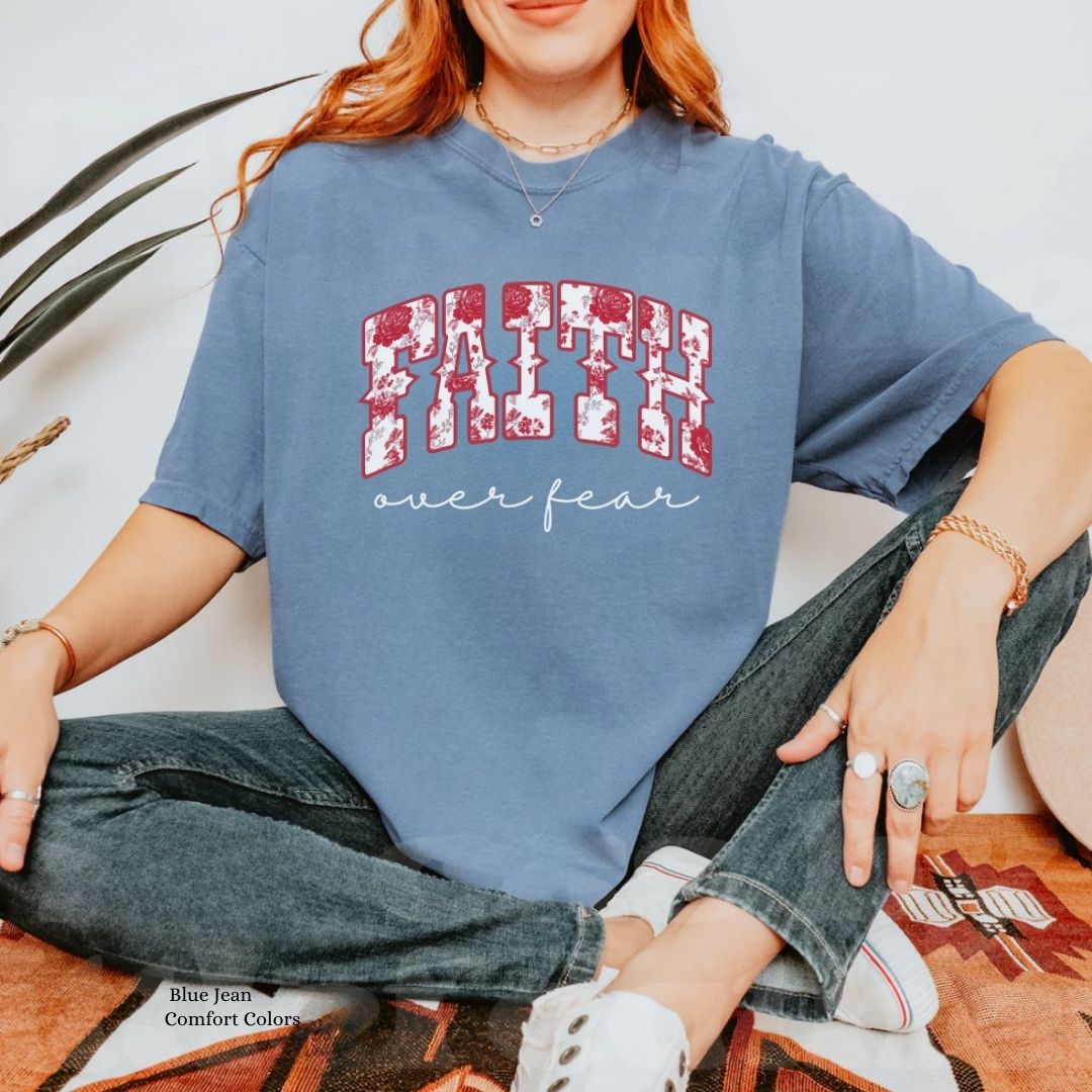Faith Over Fear β Red Toile Floral Faith Tee Unisex Shirt
