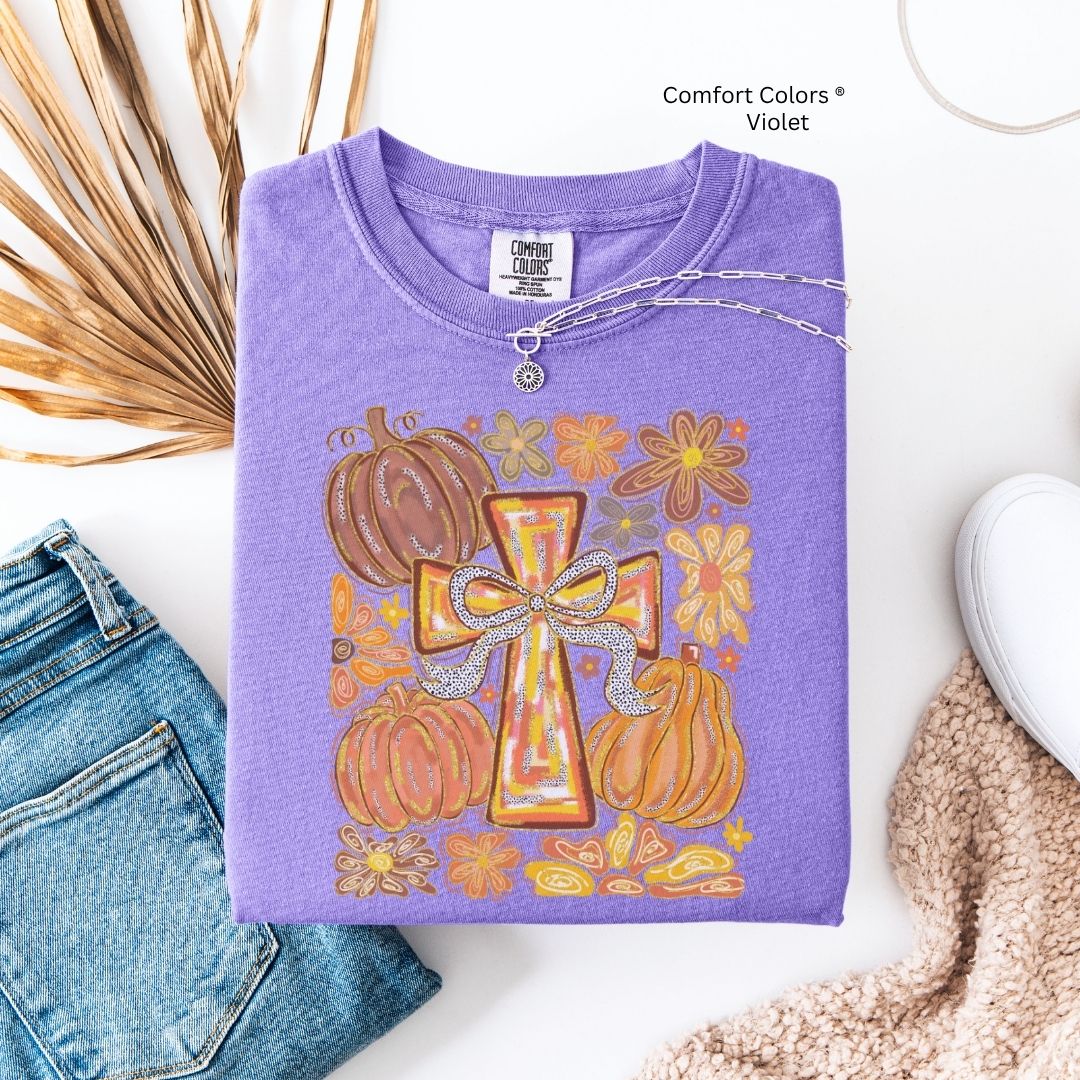 Fall Pumpkin Cross Unisex Tshirt