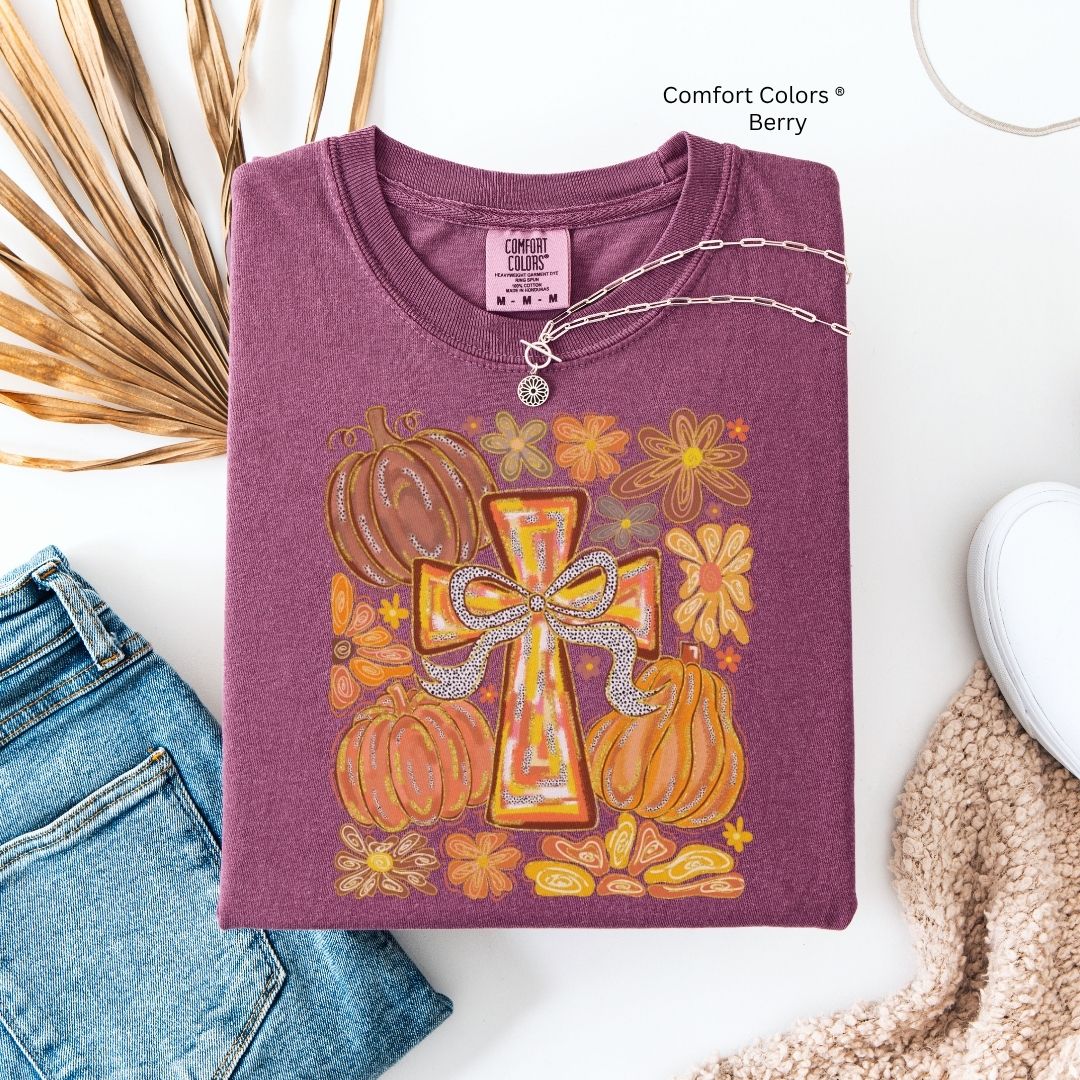Fall Pumpkin Cross Unisex Tshirt