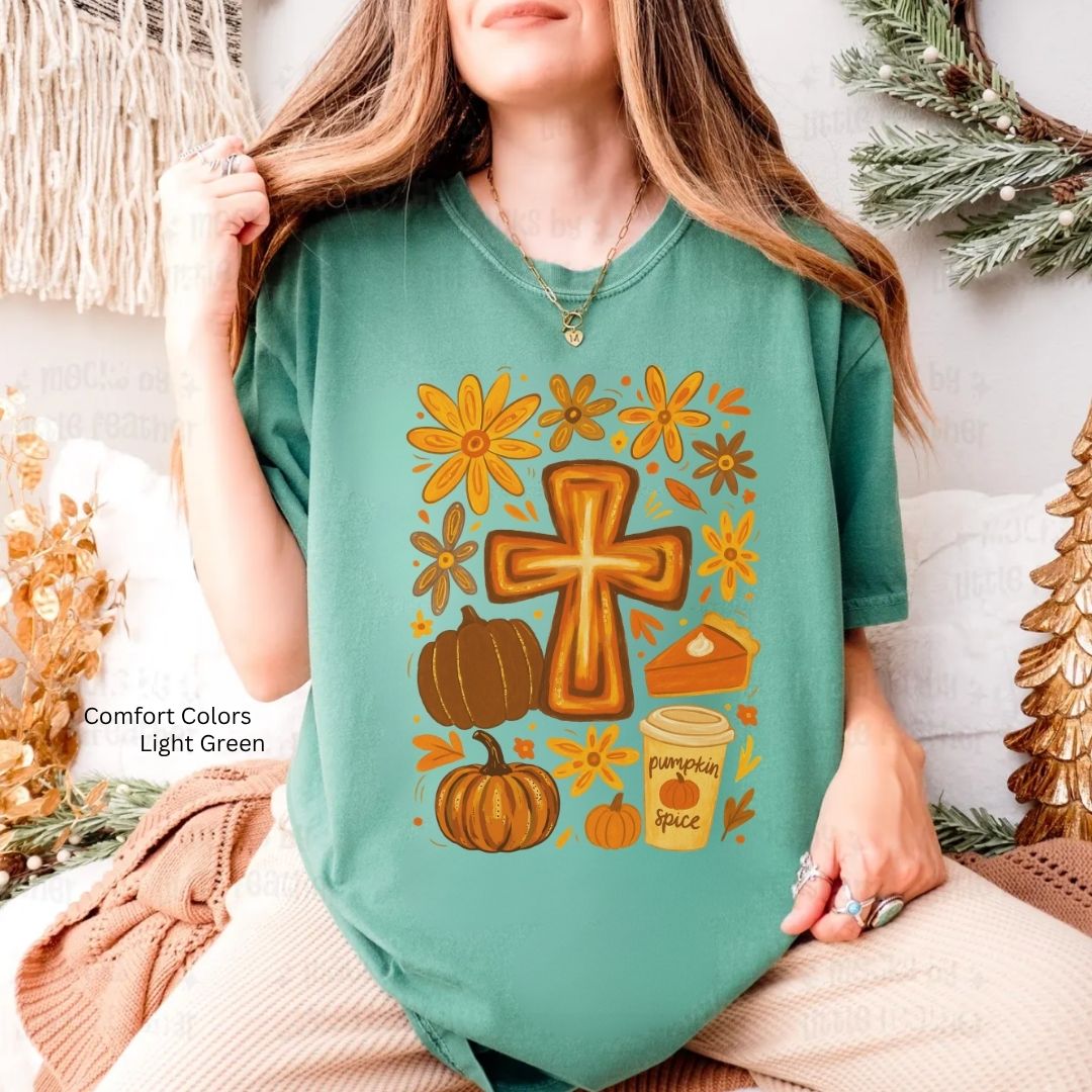 Fall Cross Unisex T-shirt with Pumpkin Spice Design