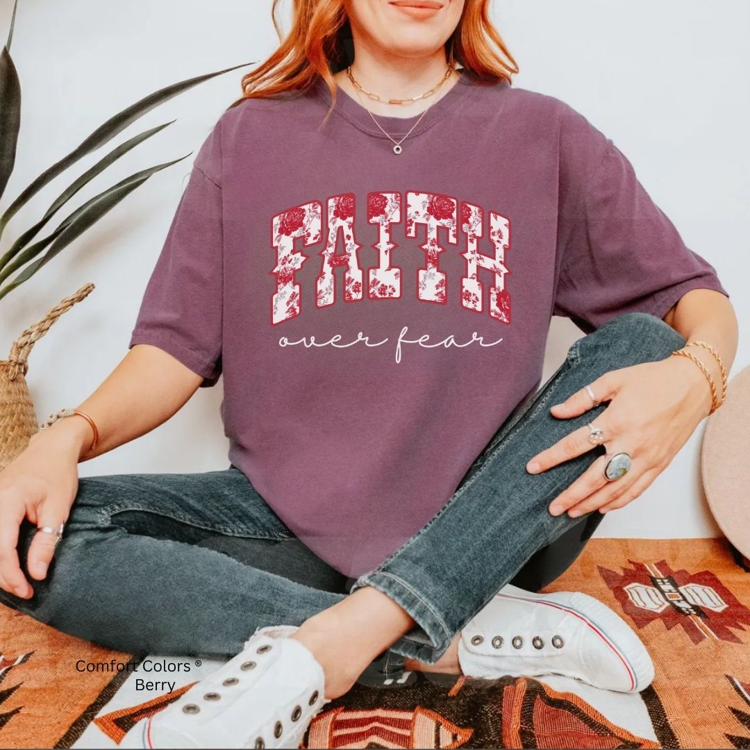 Faith Over Fear β Red Toile Floral Faith Tee Unisex Shirt