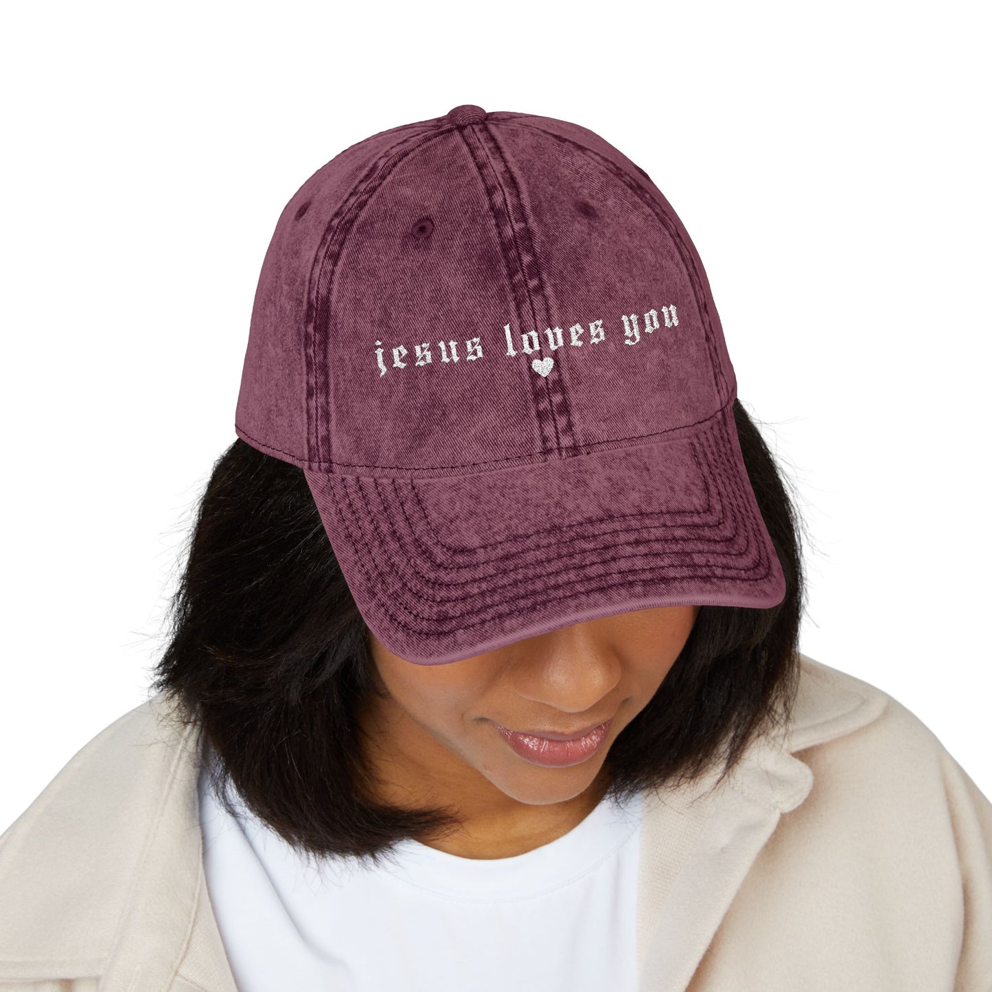 Embroidered Vintage Cap - 'Jesus Loves You'