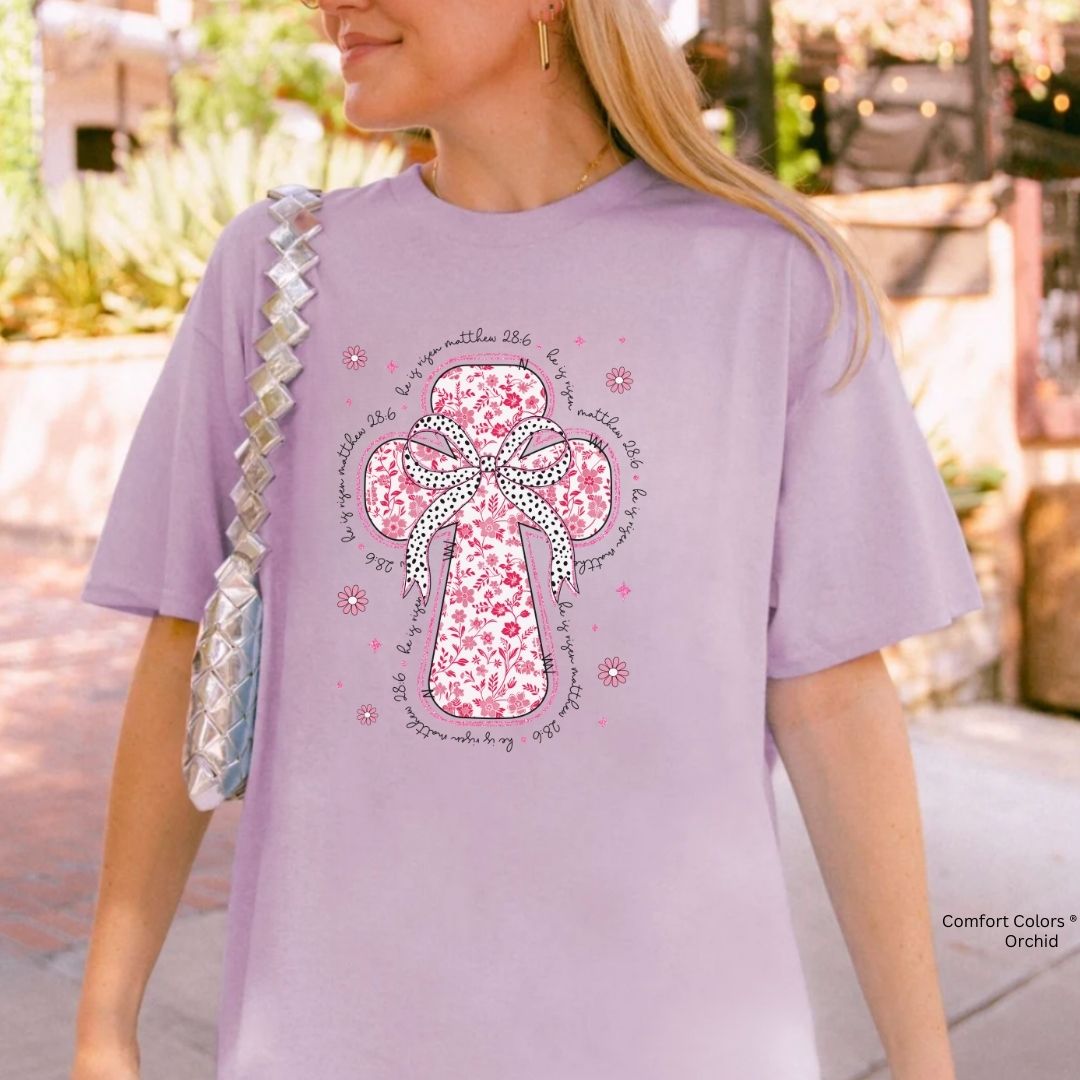 He Is Risen Pink Floral Toile Cross Unisex T-shirt