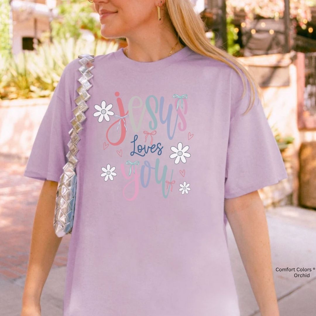 Jesus Loves You Bow Flowers Unisex Tshirt