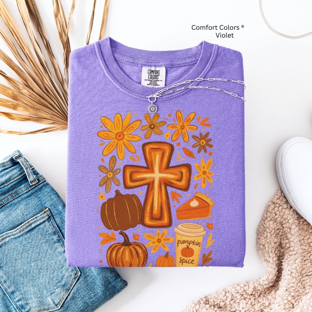 Fall Cross Unisex T-shirt with Pumpkin Spice Design