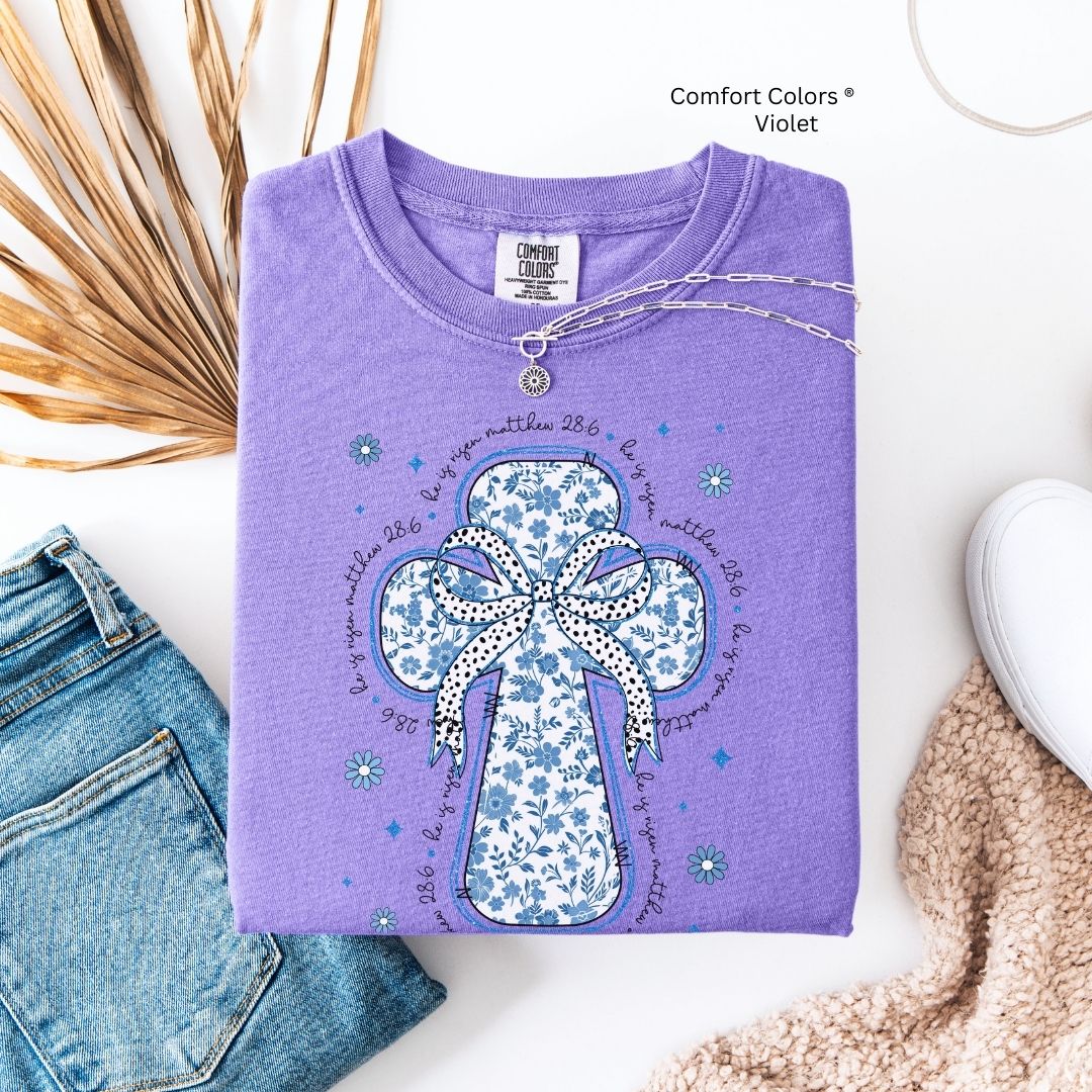 He Is Risen Blue Floral Toile Cross Unisex T-shirt