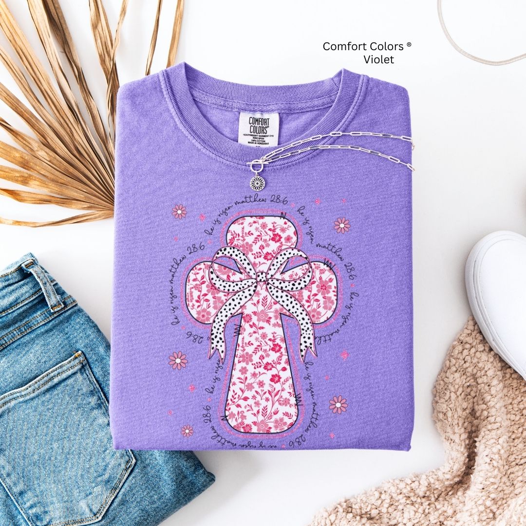 He Is Risen Pink Floral Toile Cross Unisex T-shirt