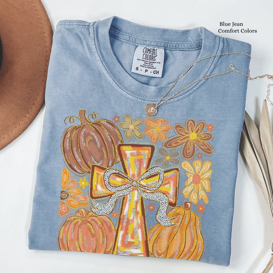 Fall Pumpkin Cross Unisex Tshirt