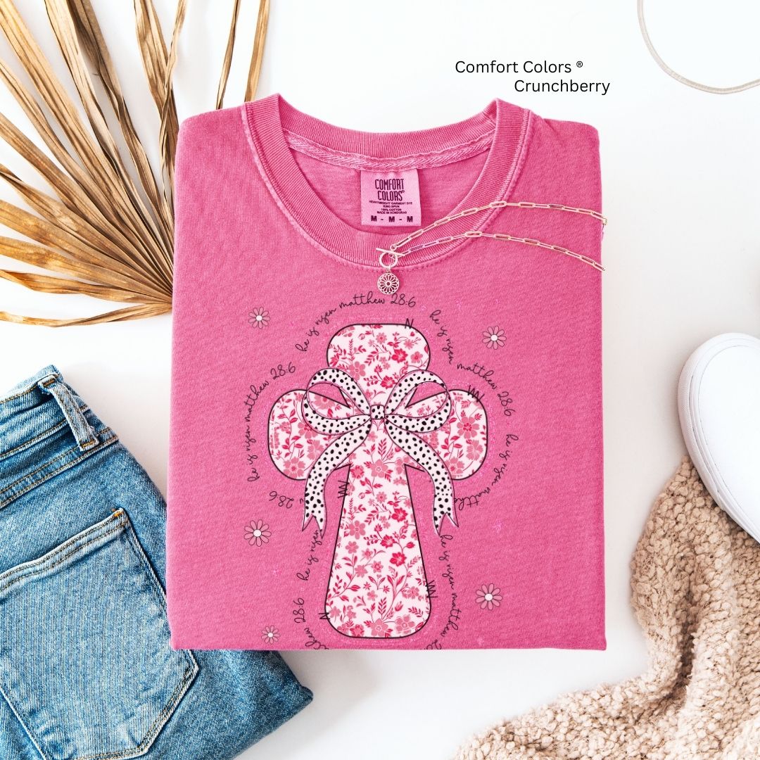 He Is Risen Pink Floral Toile Cross Unisex T-shirt