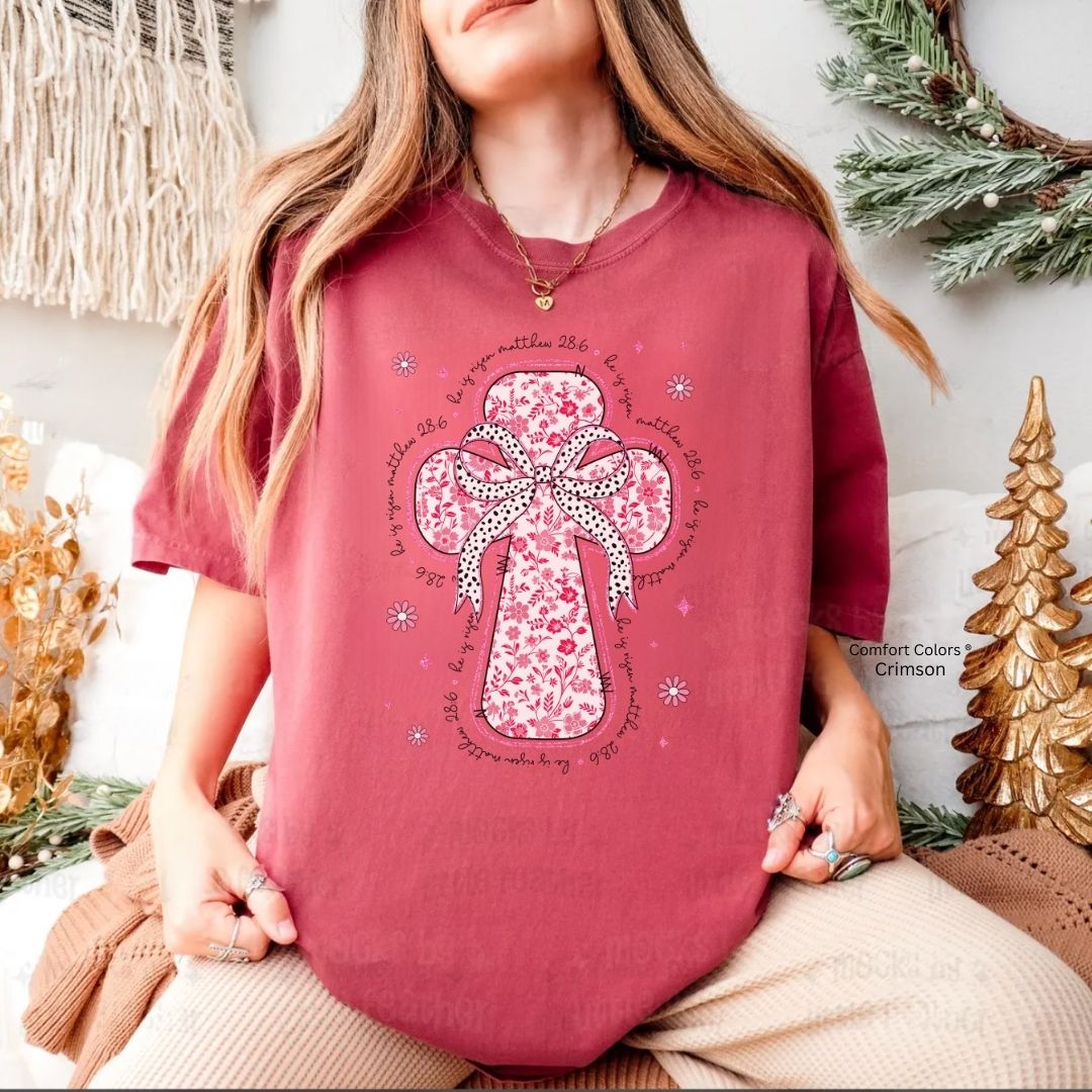 He Is Risen Pink Floral Toile Cross Unisex T-shirt