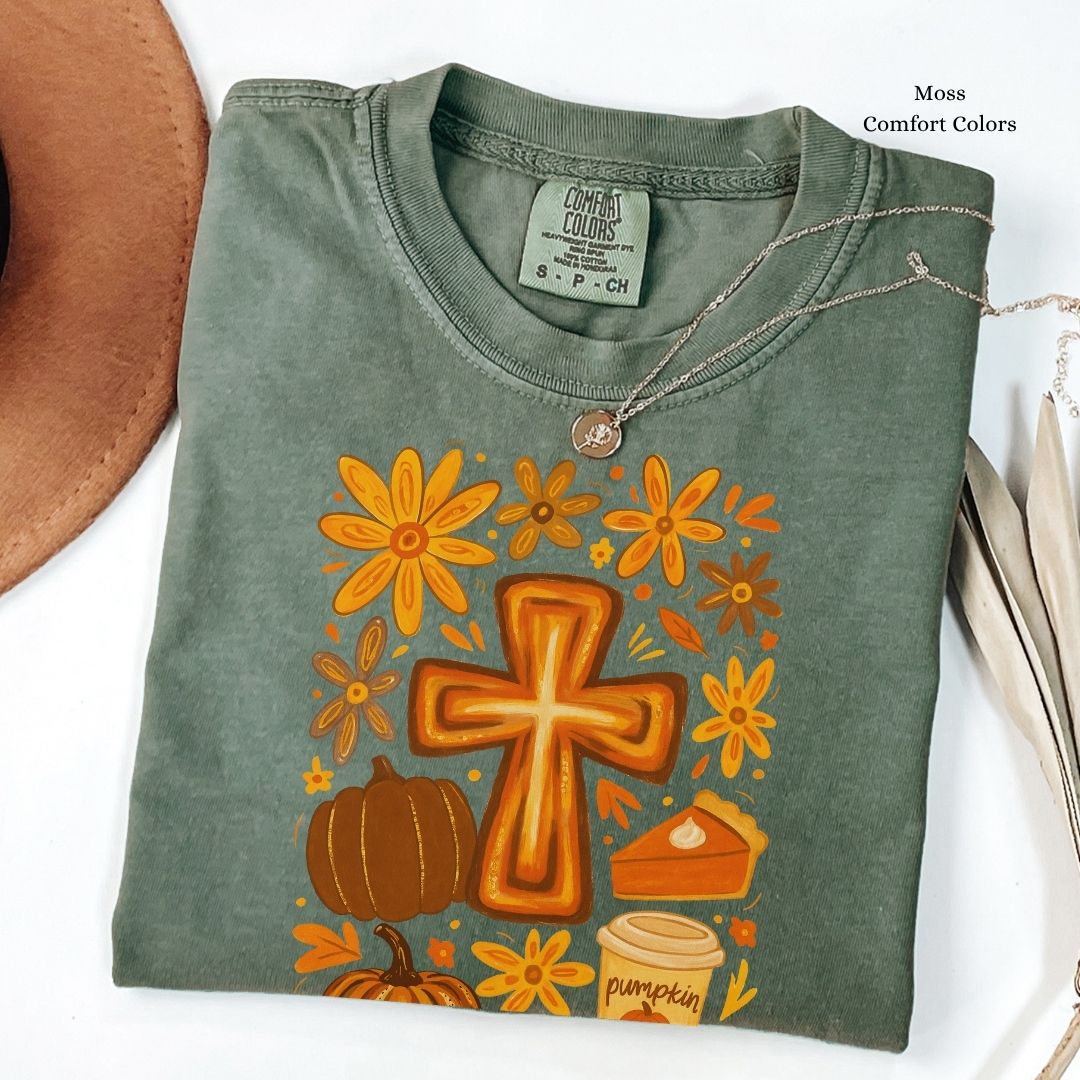 Fall Cross Unisex T-shirt with Pumpkin Spice Design