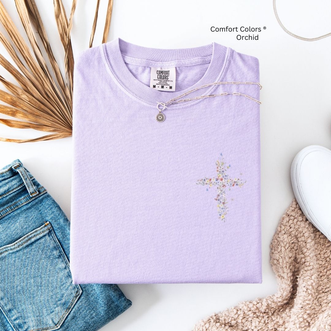 Floral Cross Unisex T-shirt with Butterflies