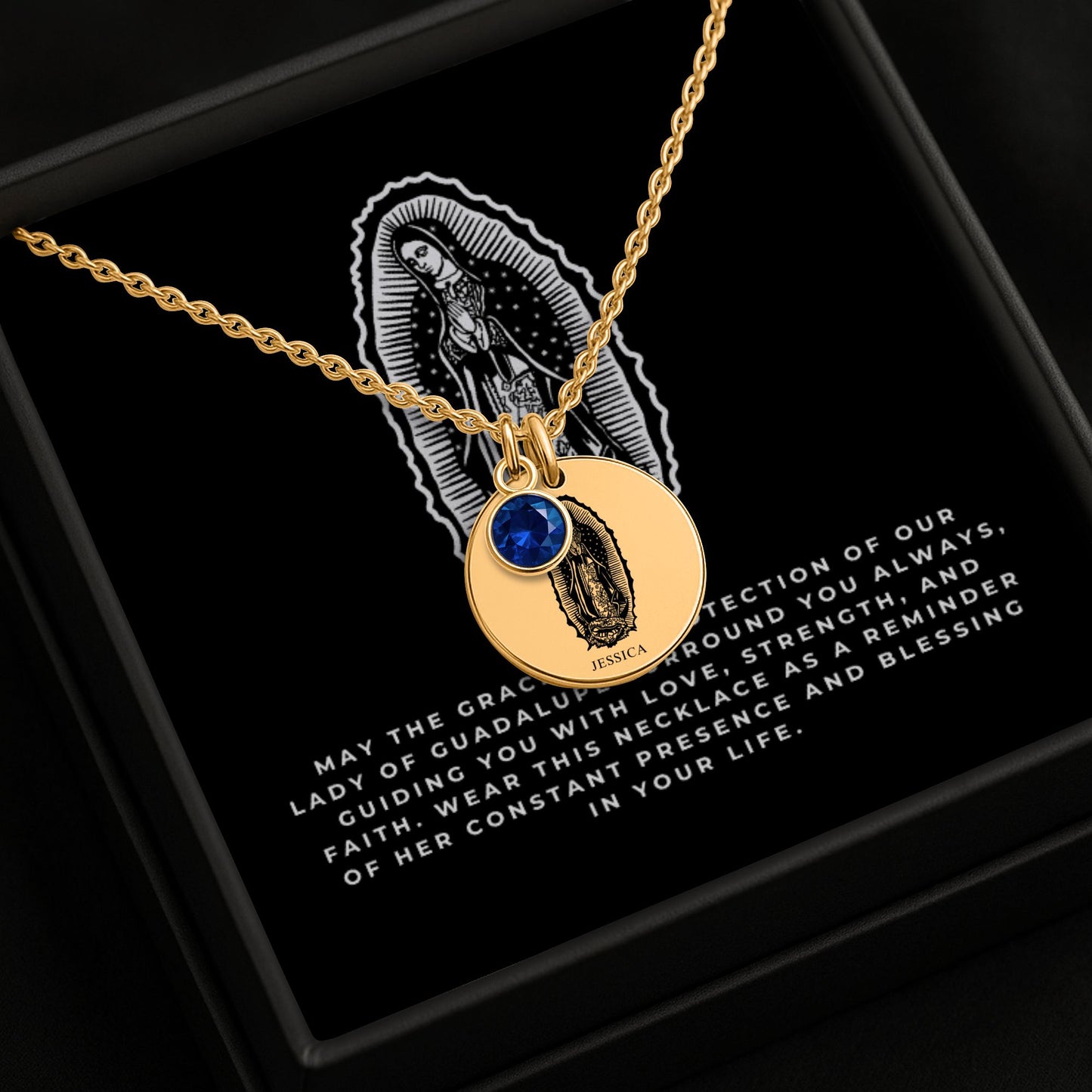 Custom Virgen Mary Coin Necklace With Birthstone