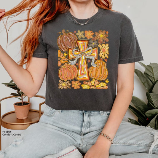 Fall Pumpkin Cross Unisex Tshirt