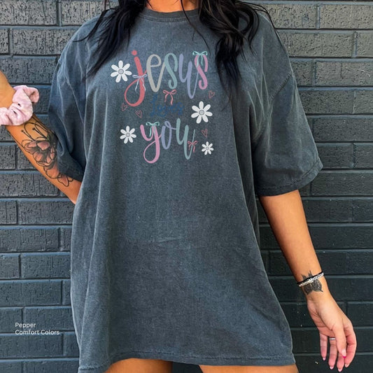Jesus Loves You Bow Flowers Unisex Tshirt
