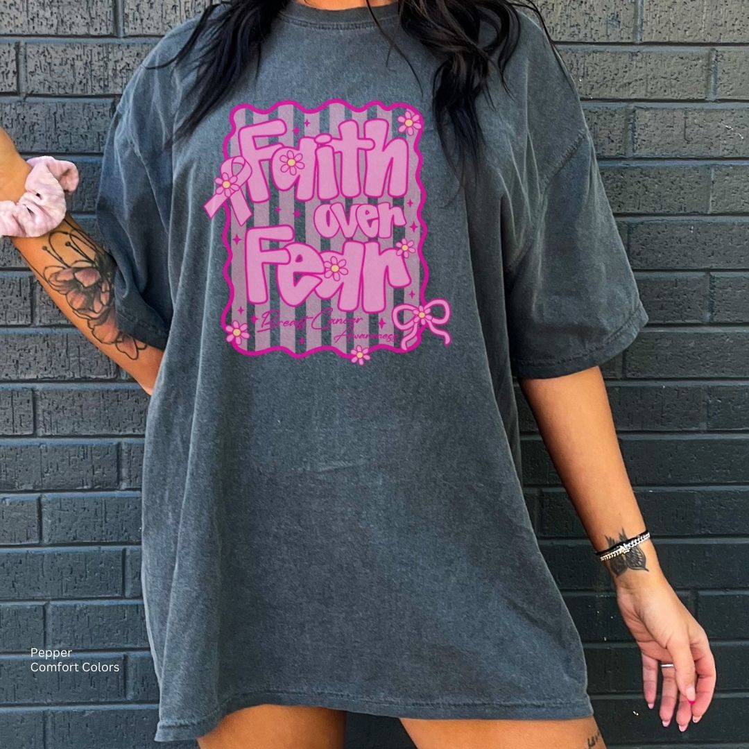 Faith Over Fear Breast Cancer Awareness Shirt Christian Unisex T-shirt