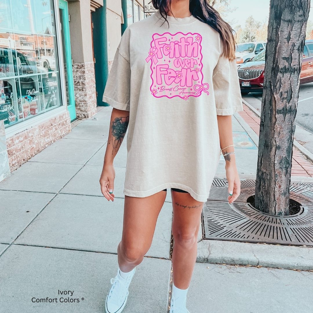Faith Over Fear Breast Cancer Awareness Shirt Christian Unisex T-shirt