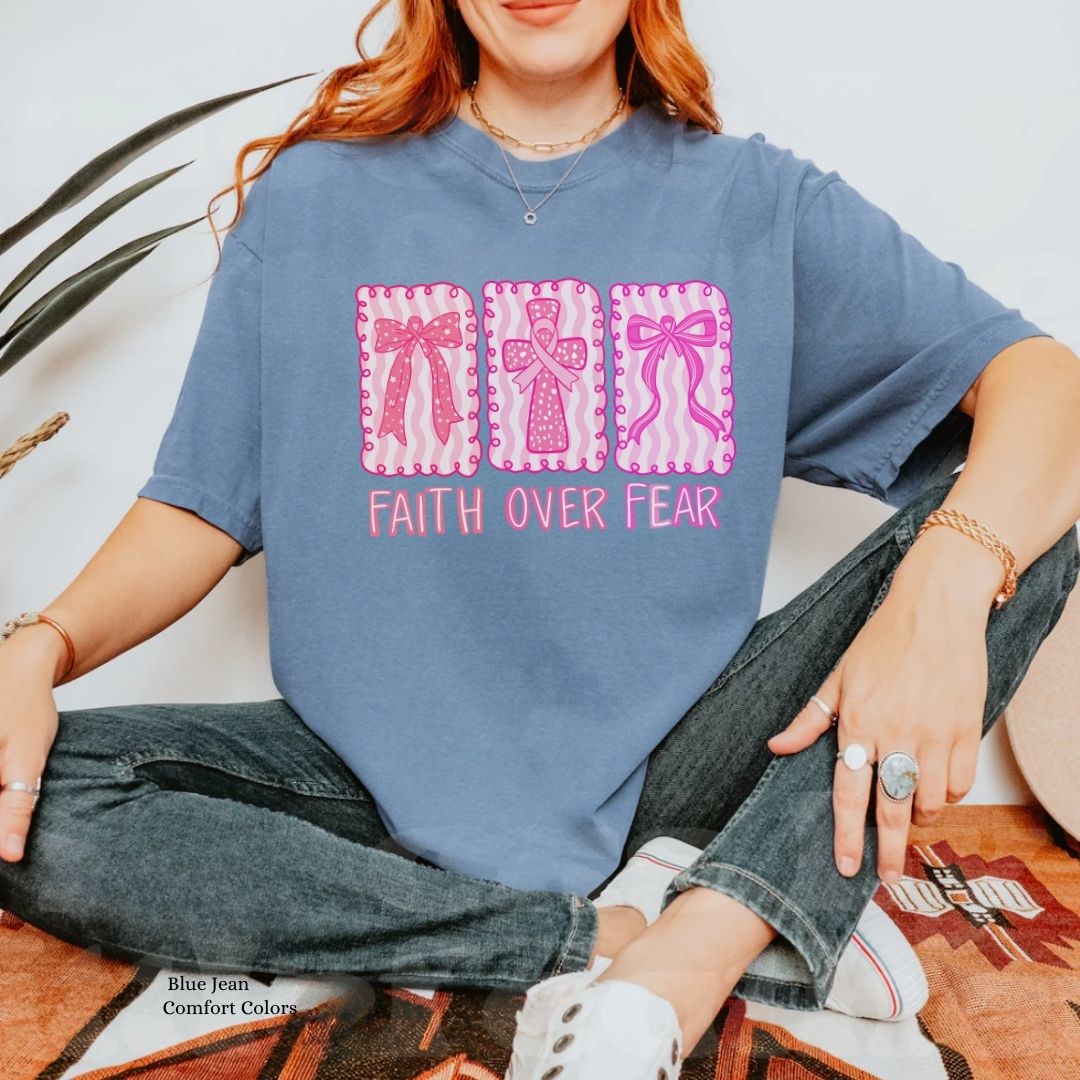 Faith Over Fear Breast Cancer Awareness Shirt Christian Unisex T-shirt