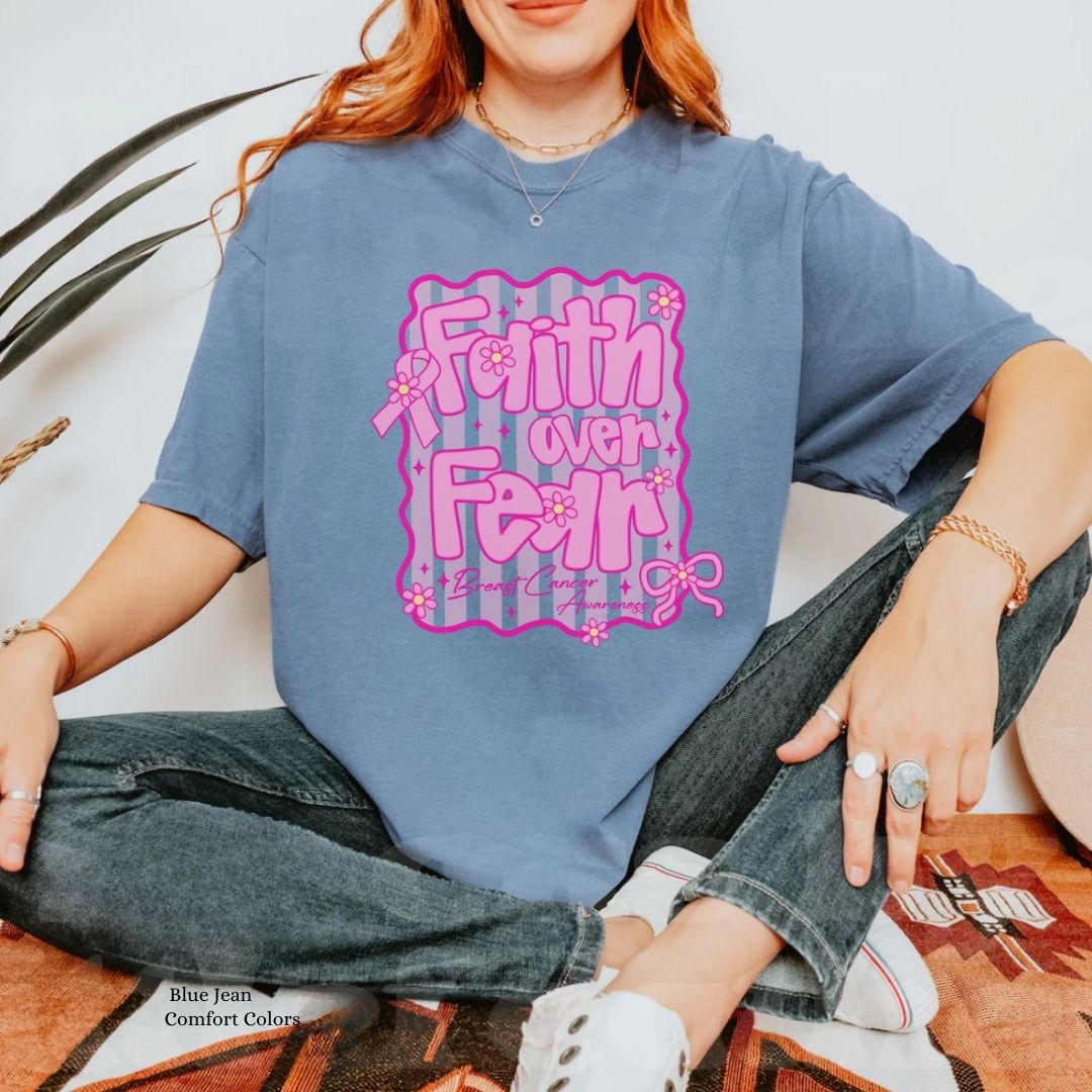 Faith Over Fear Breast Cancer Awareness Shirt Christian Unisex T-shirt
