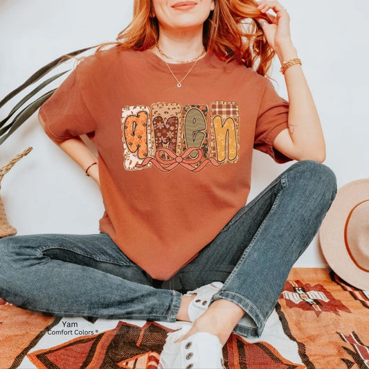 Amen Fall Floral Bow Unisex Tshirt