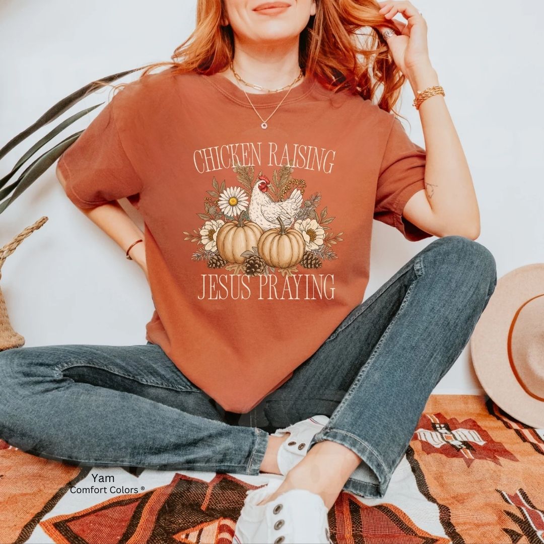 Chicken Raising Jesus Praying Faith & Farm Unisex Tshirt