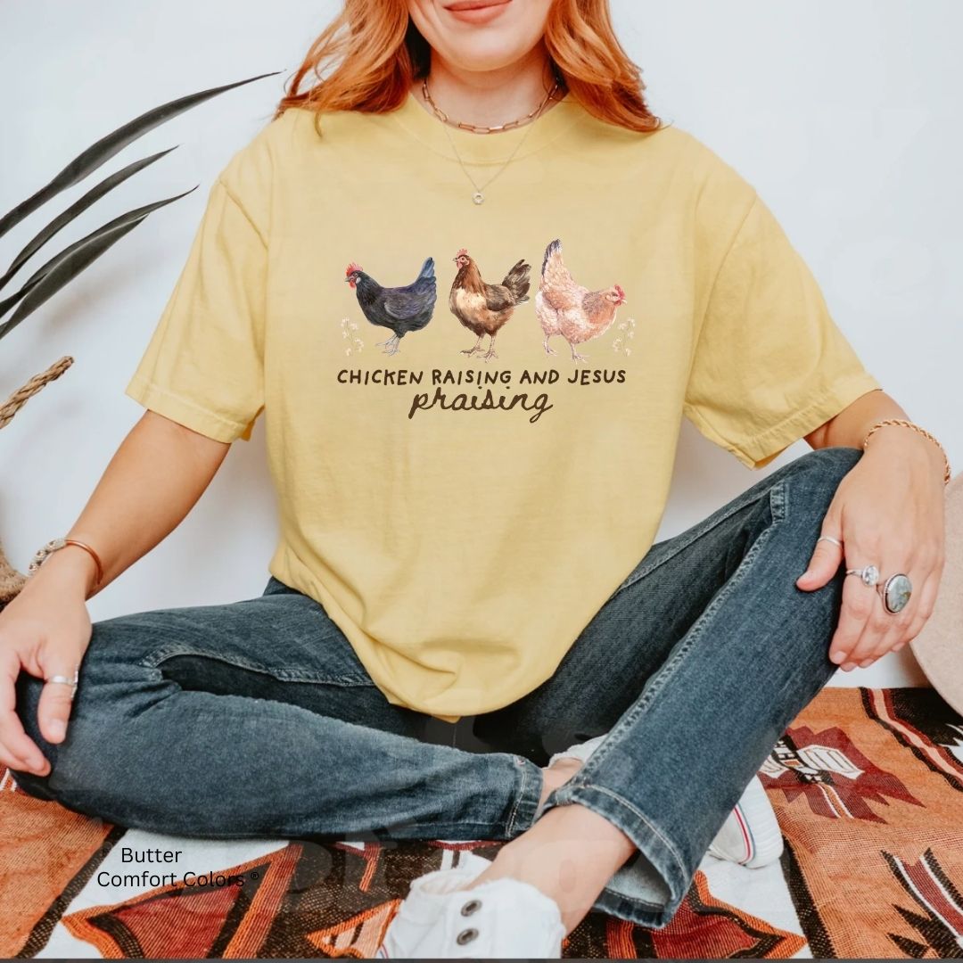 Chicken Raising Jesus Praying Faith & Farm Unisex Tshirt