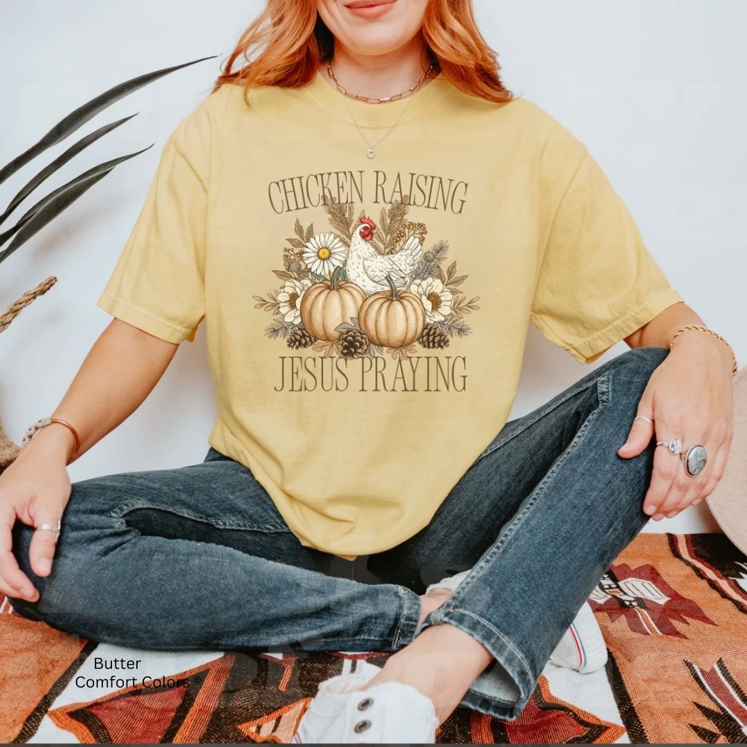 Chicken Raising Jesus Praying Faith & Farm Unisex Tshirt
