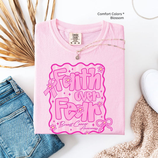 Faith Over Fear Breast Cancer Awareness Shirt Christian Unisex T-shirt