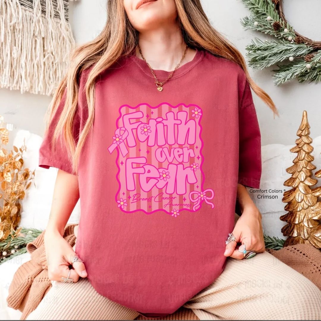 Faith Over Fear Breast Cancer Awareness Shirt Christian Unisex T-shirt