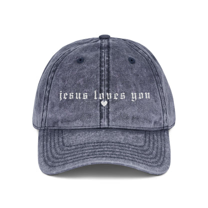 Embroidered Vintage Cap - 'Jesus Loves You'