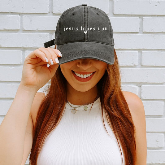 Embroidered Vintage Cap - 'Jesus Loves You'