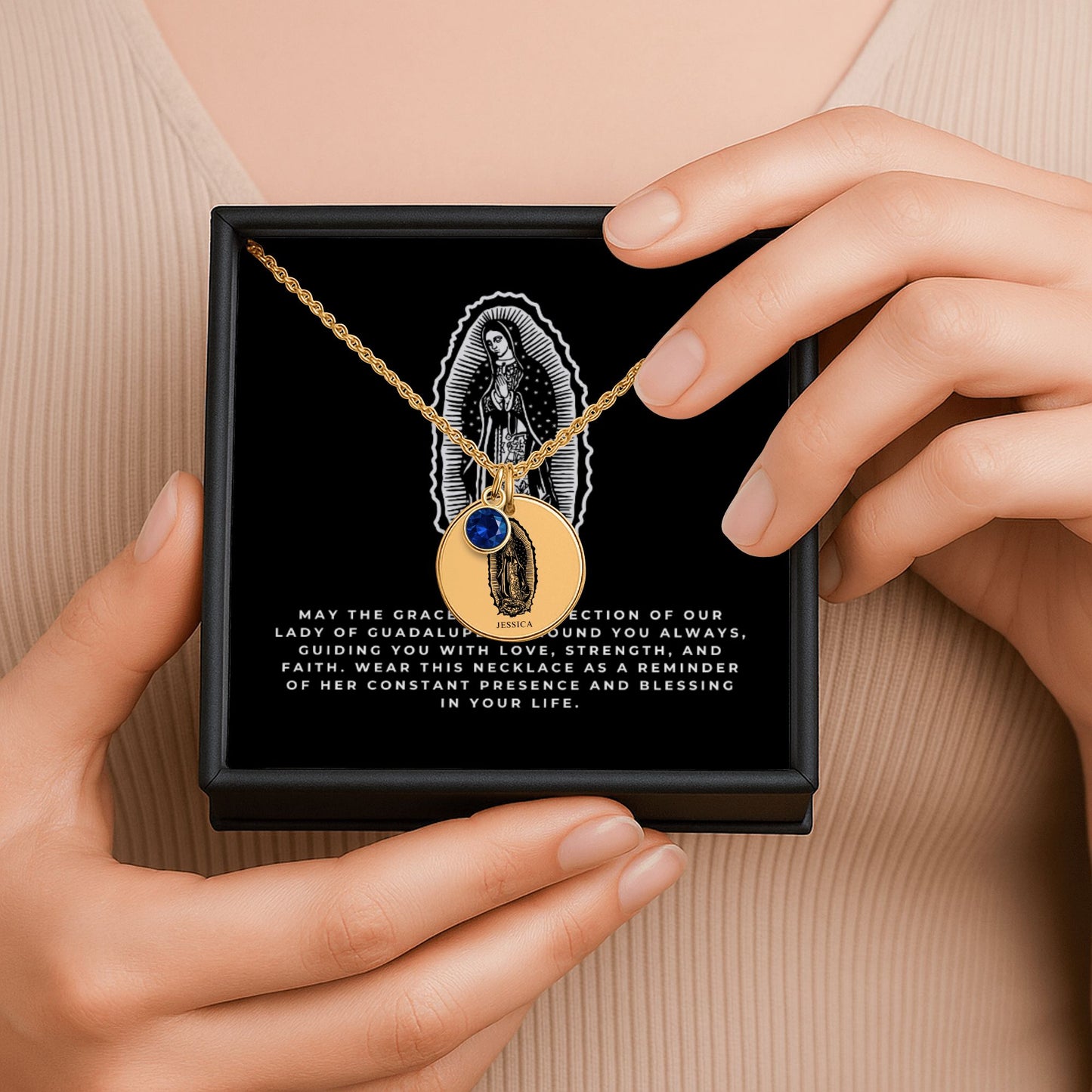 Custom Virgen Mary Coin Necklace With Birthstone