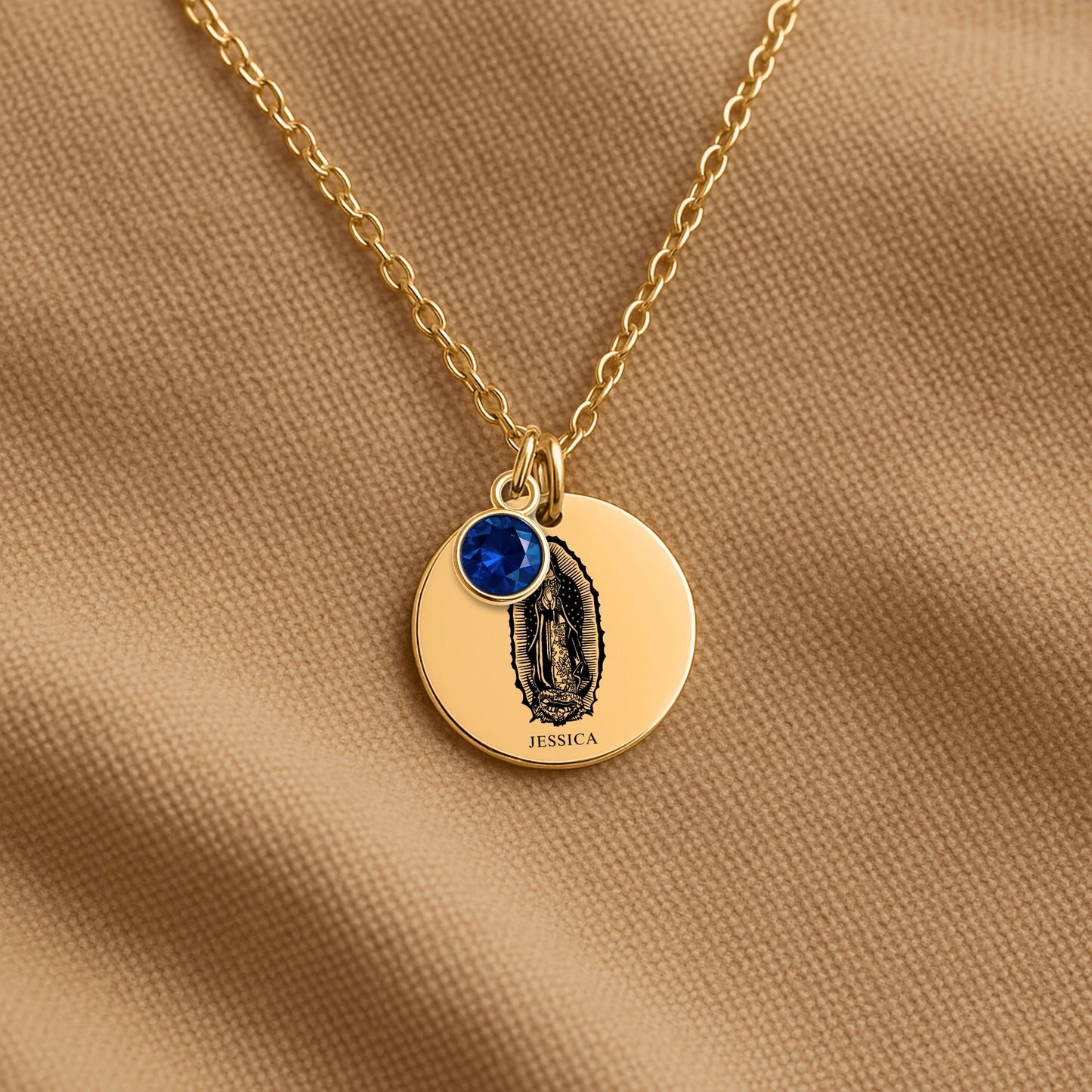 Custom Virgen Mary Coin Necklace With Birthstone
