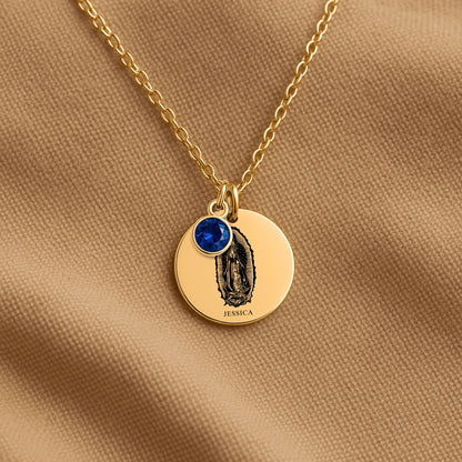 Custom Virgen Mary Coin Necklace With Birthstone