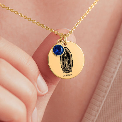 Custom Virgen Mary Coin Necklace With Birthstone