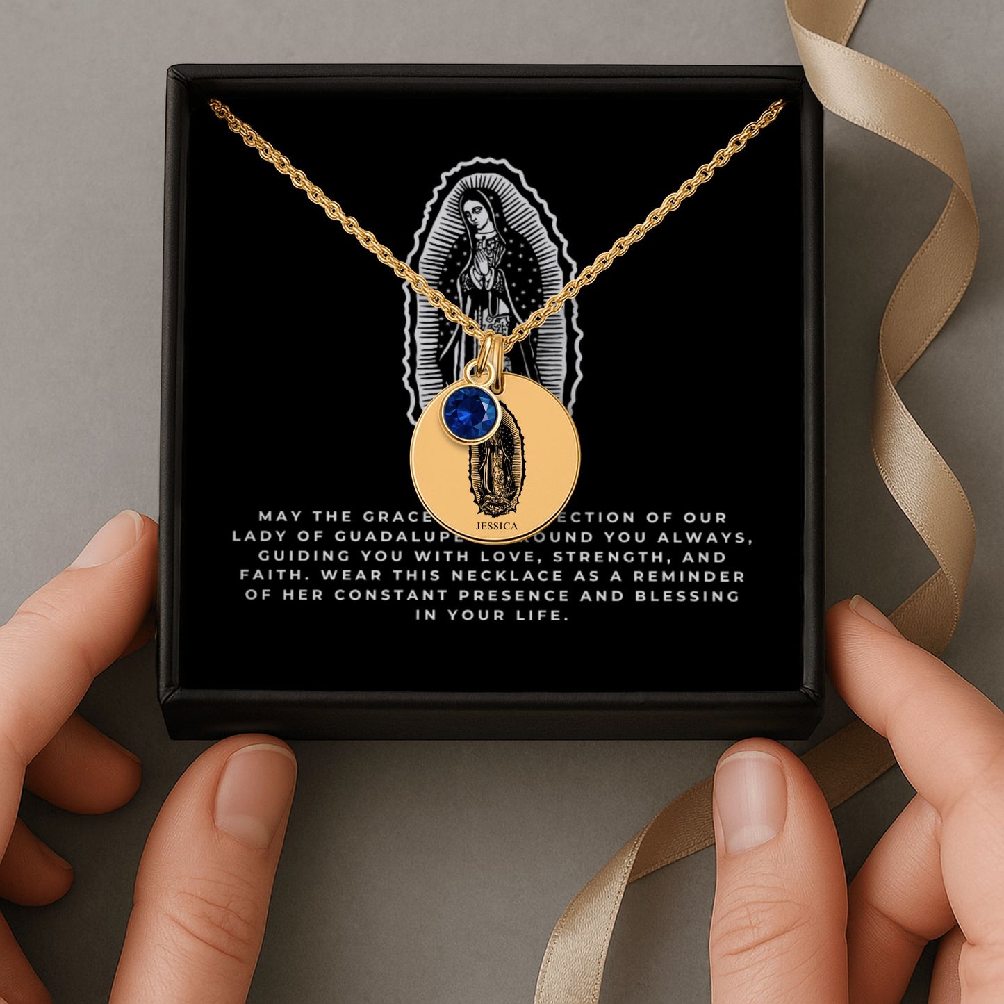 Custom Virgen Mary Coin Necklace With Birthstone